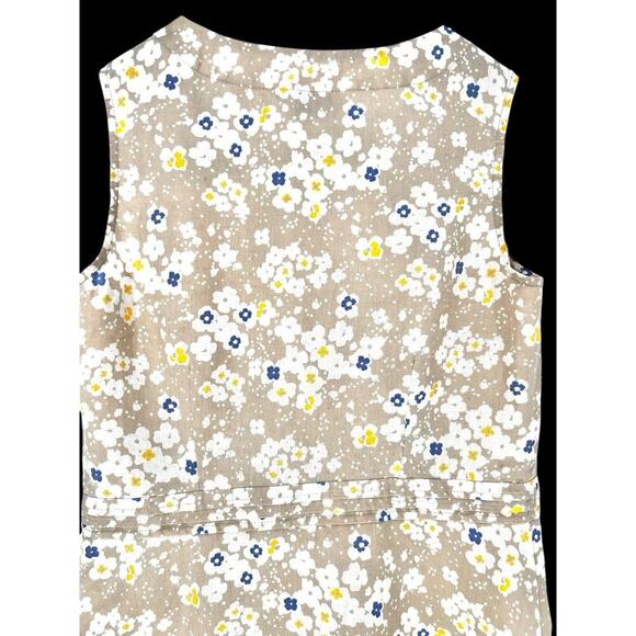LL BEAN Women's Sleeveless V Neck Dress Linen Beige Floral Sz 6 Casual Beach - Picture 7 of 15
